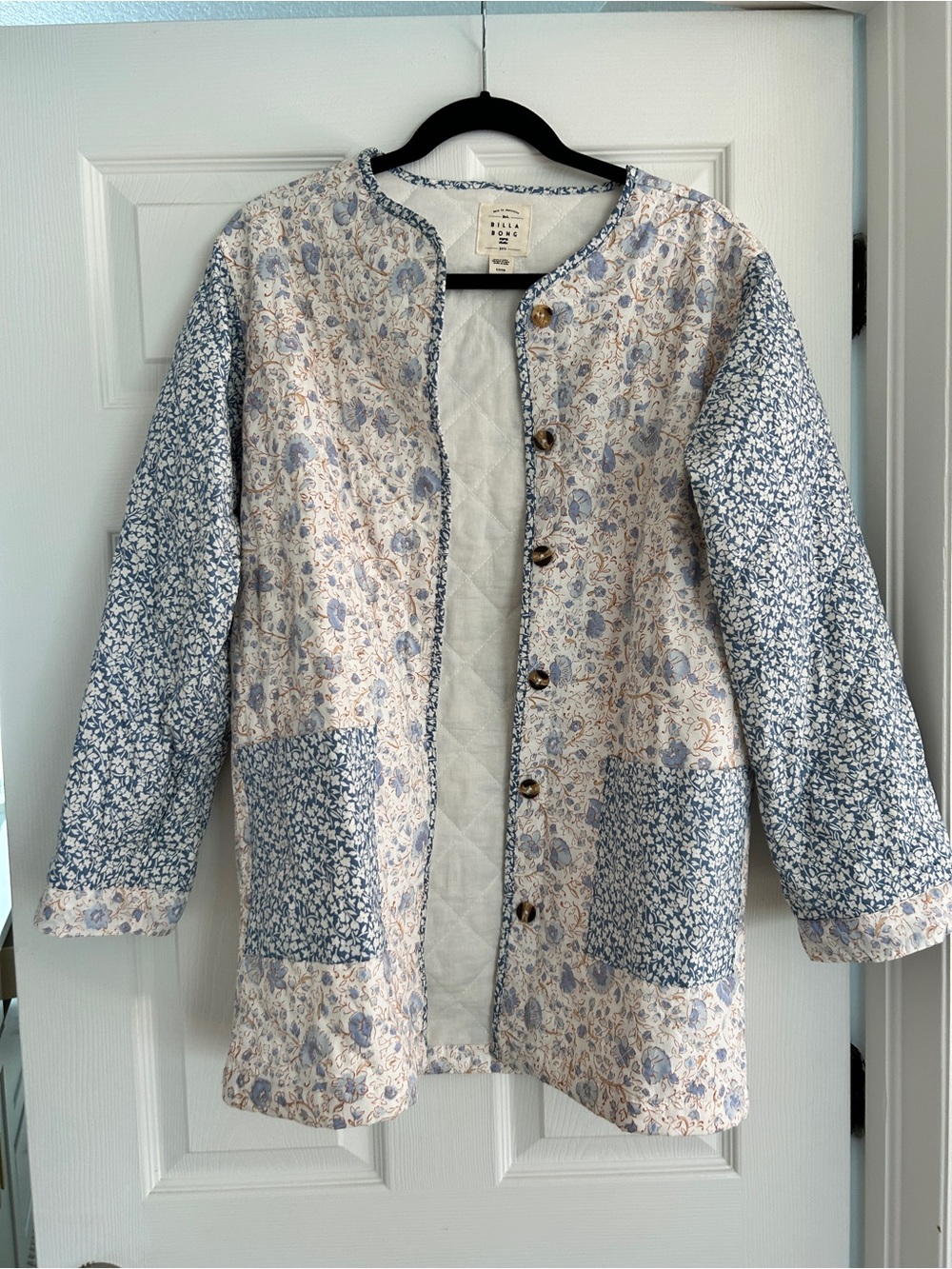 Billabong Quilted Floral Patchwork Jacket - Blue & Cream